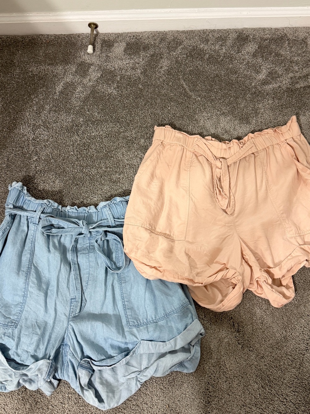 Aerie High Waist Lightweight Shorts in Light Blue and Peach